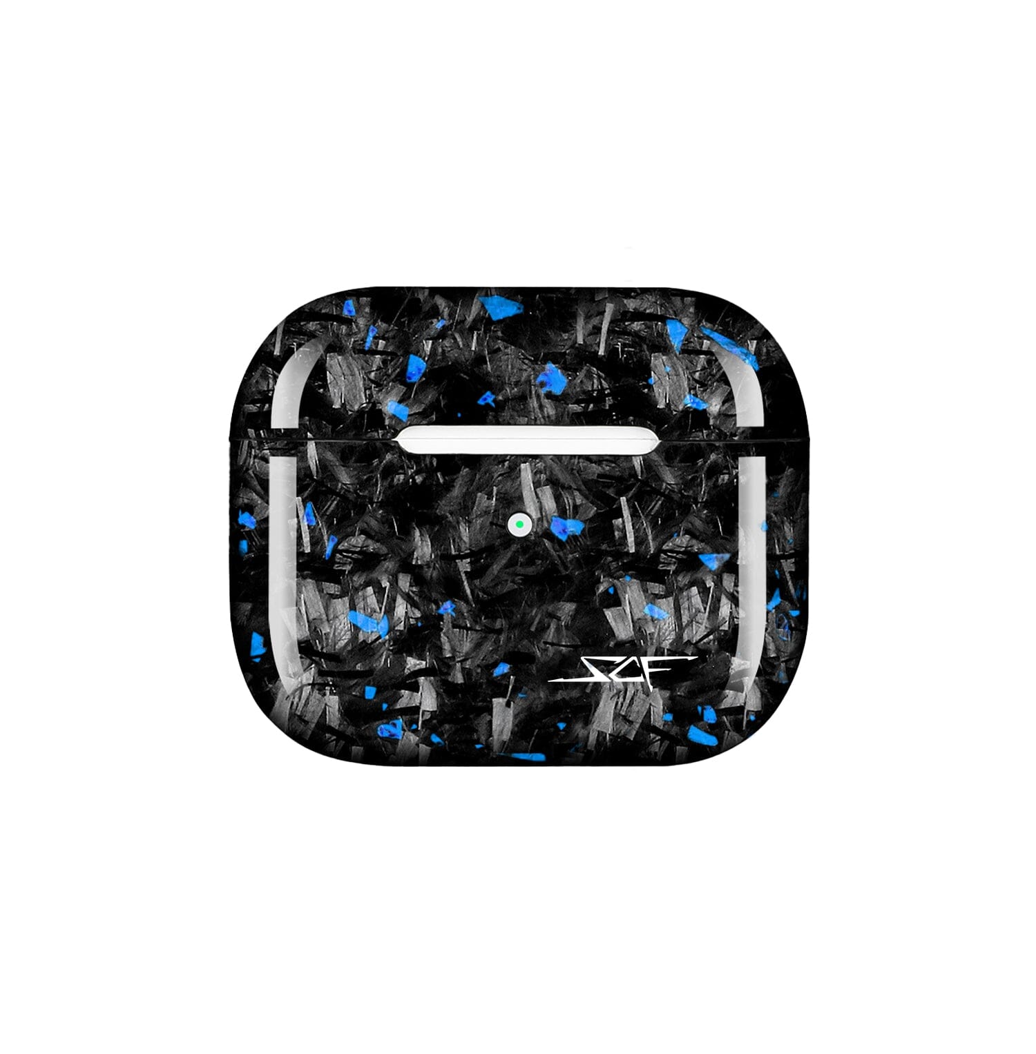 Blue flake carbon fiber AirPods case closed view