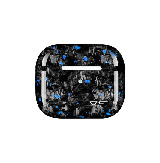Blue flake carbon fiber AirPods case closed view