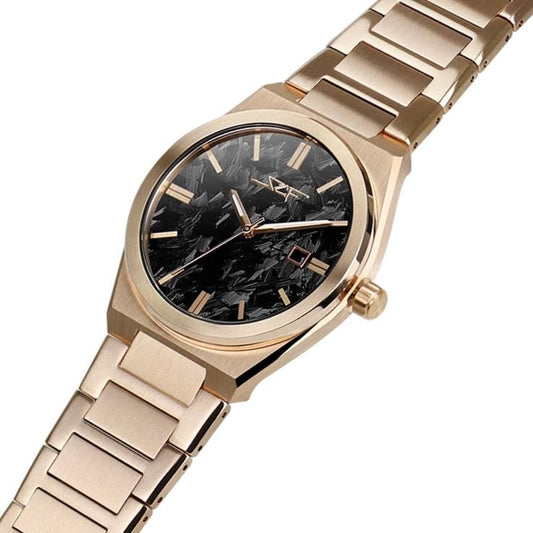 Luxury carbon fiber watch face with detailed dial and hands